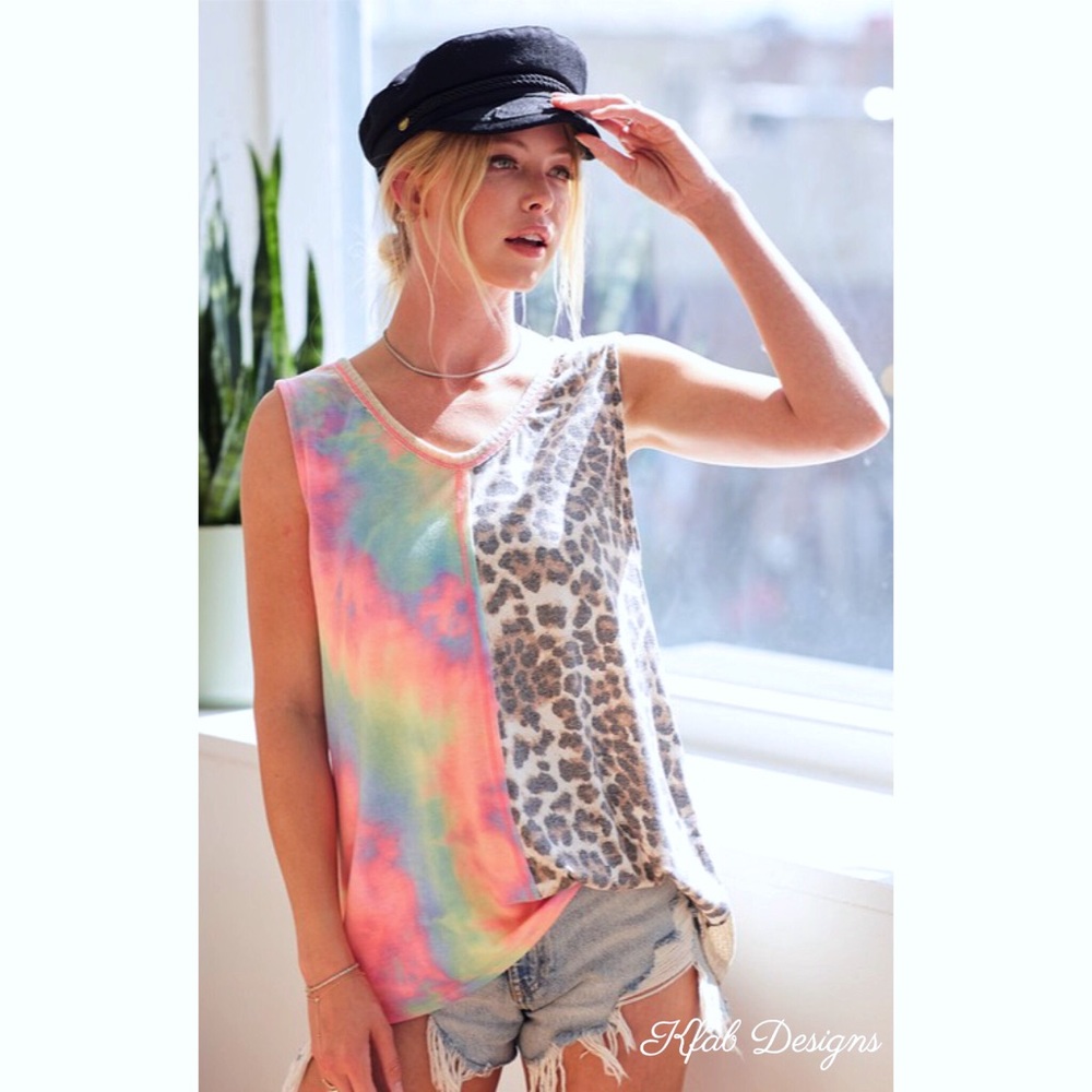 LAST! Jersey Knit Mix Print Contrast Stitch Top! - Picture 2 of 8